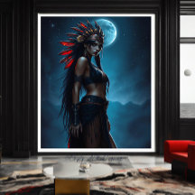 Snygg Native American Woman Celestial Fullmoon
