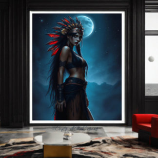 Snygg Native American Woman Celestial Fullmoon Canvastryck