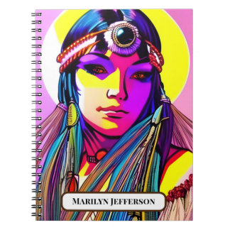 Snygg Native American Woman. Redigerbar namn. Anteckningsbok