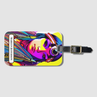 Snygg Native American Woman. Redigerbar namn. Bagagebricka