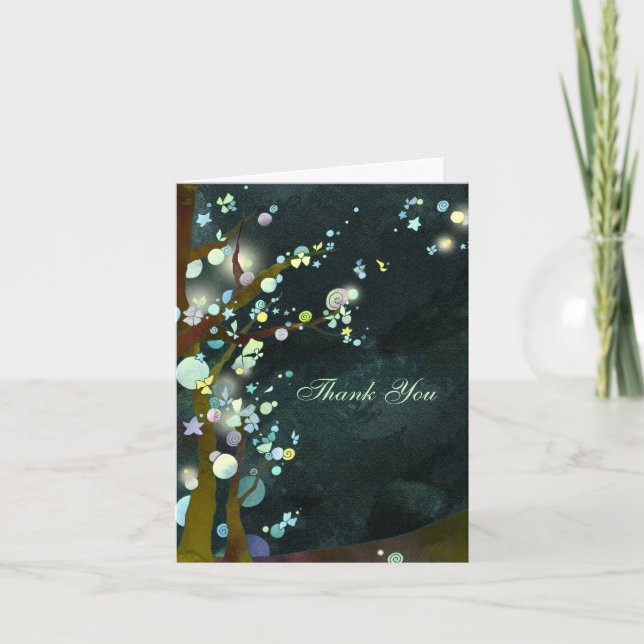 Snygg nattraka Mörk grönt Bröllop Tack Kort (Framsida)