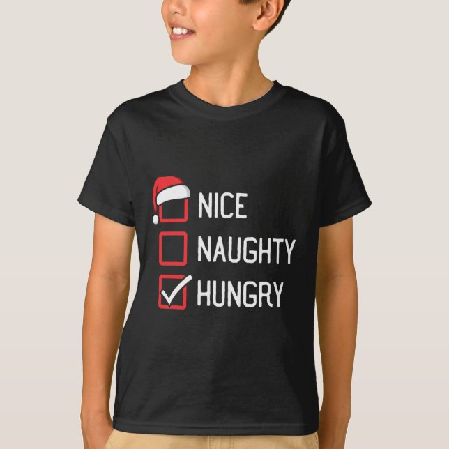 Snygg Naughlist Hungrig jul T Shirt (Framsida)