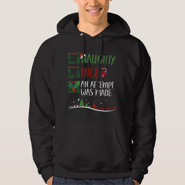 Snygg Naughty ETT FÖRSÖK GJORDES Jultomten H Hoodie (Framsida)