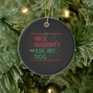 Snygg Naughty Fråga min Hund Funny Pet jultomten Julgransprydnad Keramik