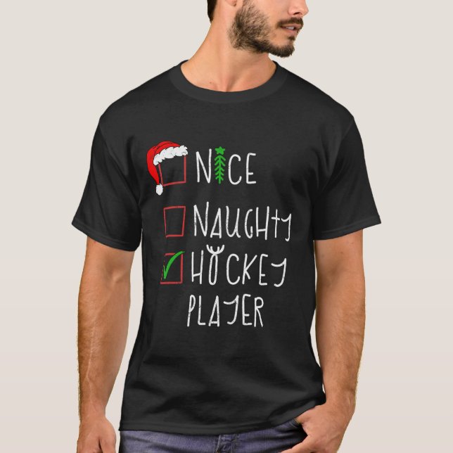 Snygg Naughty Hockey Player-finny juldräkt T Shirt (Framsida)