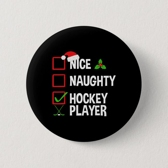 Snygg Naughty Hockey Player Funny jul Julafton Knapp (Framsida)