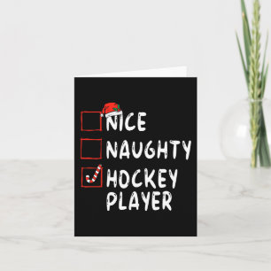 Snygg Naughty Hockey Player jul Santa Hat Boy Kort