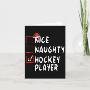 Snygg Naughty Hockey Player jul Santa Hat Boy Kort