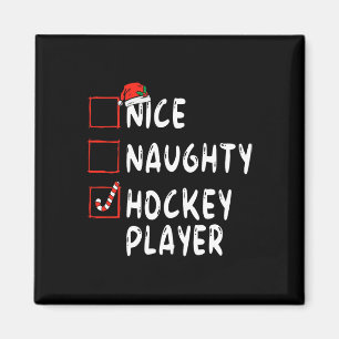 Snygg Naughty Hockey Player jul Santa Hat Boy Magnet