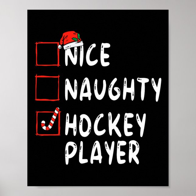 Snygg Naughty Hockey Player jul Santa Hat Boy Poster (Framsidan)