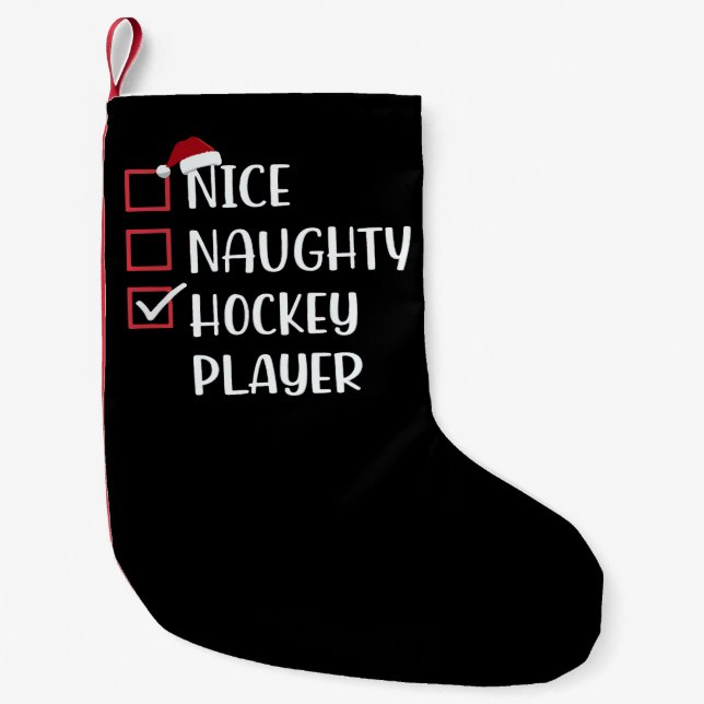 Snygg Naughty Hockey Player Sports Älskare Santa Liten Julstrumpa (Framsidan)