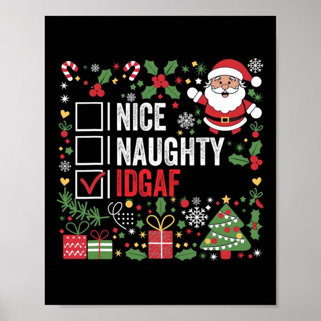 Snygg Naughty Idgaf Funny jul Jultomten Poster (Framsidan)