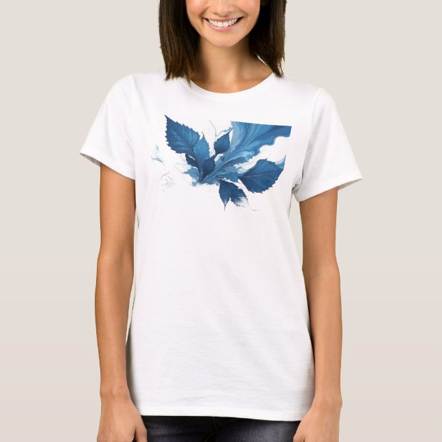 Snygg Navy Abstrakt Löv Trendy T-Shirt (Framsida)