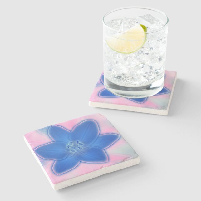 Snygg Neon Blue Rosa Lily Flower Stenunderlägg (Sidan)