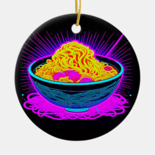 Snygg Neon bowl med Ramen Noodles Julgransprydnad Keramik