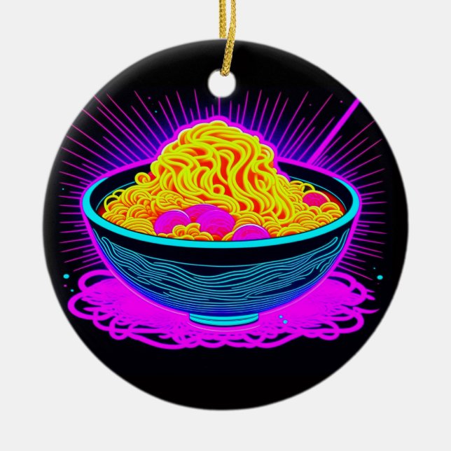 Snygg Neon bowl med Ramen Noodles Julgransprydnad Keramik (Framsidan)