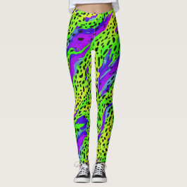 Snygg neongrön och lila djurtrycksmönster leggings
