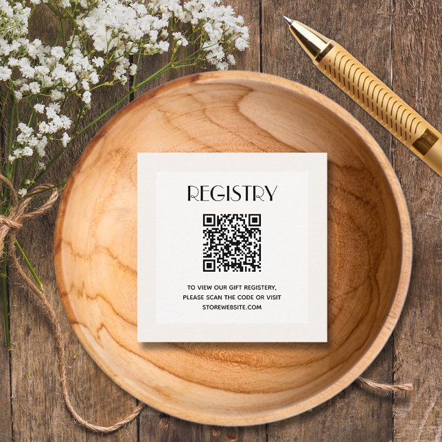 Snygg neutral QR-kod för barnkalaspresentregistrer Tilläggskort (Ivory baby shower registry QR code 2.5" square enclosure cards)