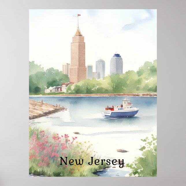Snygg New jersey Watercolor Art Poster (Framsidan)
