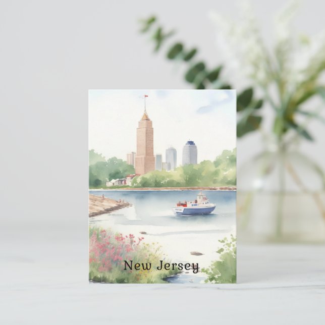 Snygg New jersey Watercolor Art Vykort (Stående Fram)