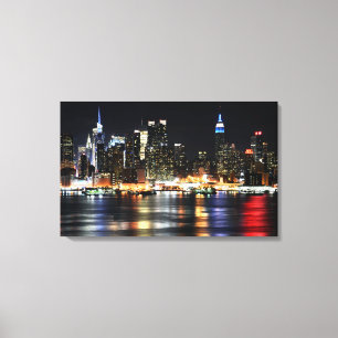 Snygg New York Natt Ljus reflekterar floden Canvastryck