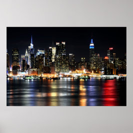 Snygg New York Natt Ljus reflekterar floden Poster
