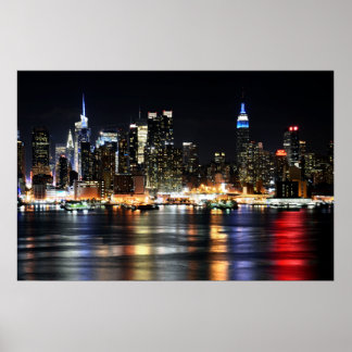Snygg New York Natt Ljus reflekterar floden Poster
