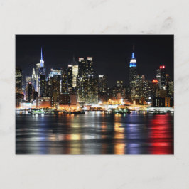 Snygg New York Natt Ljus reflekterar floden Vykort