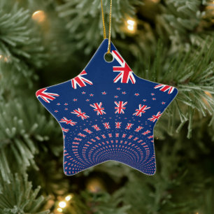Snygg New Zealand Flagga Art Print Design Julgransprydnad Keramik
