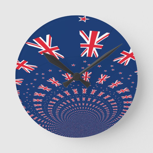 Snygg New Zealand Flagga Art Print Design Rund Klocka (Framsida)