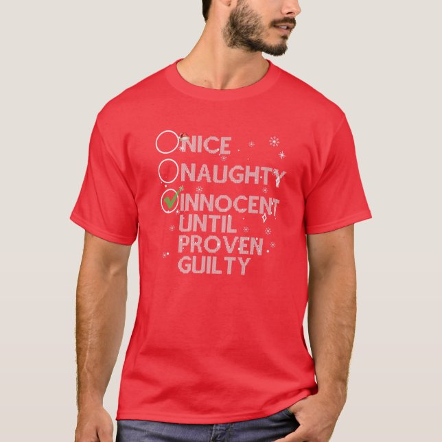 Snygg nocent tills Beven Guilty Christma T Shirt (Framsida)