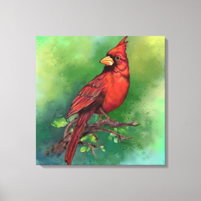 Snygg nordröd kardinal Bird Painting Art Canvastryck (Framsida)