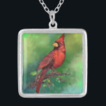 Snygg nordröd kardinal Bird Painting Art Silverpläterat Halsband<br><div class="desc">Snygg nordlig rödkardinal Bird Painting Art Watercolor Miged - Grönt</div>