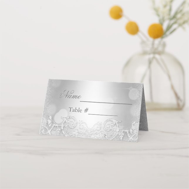 Snygg och Elegant Silver Bokeh Placeringskort (Framsida)