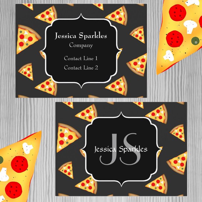 Snygg och rolig mönster med pizzaskivor Monogram Visitkort (Skapare uppladdad)