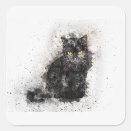 Snygg och Trendig Black Cat Distress Photo Fyrkantigt Klistermärke