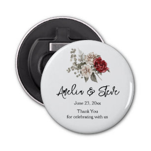 Snygg off-White & Röd ros Blommigt Bouquet Flasköppnare