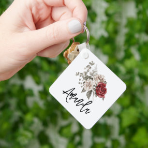 Snygg off-White & Röd ros Blommigt Bouquet Nyckelring