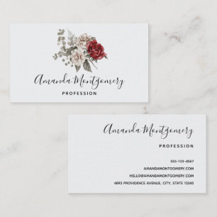 Snygg off-White & Röd ros Blommigt Bouquet Visitkort