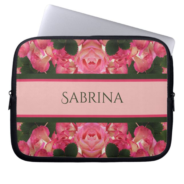 Snygg Oljemålning Electronics i Rosa ros Laptop Fodral (Framsidan)