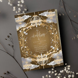 Snygg Opulent Guld och Crystals Bröllop Inbjudningar