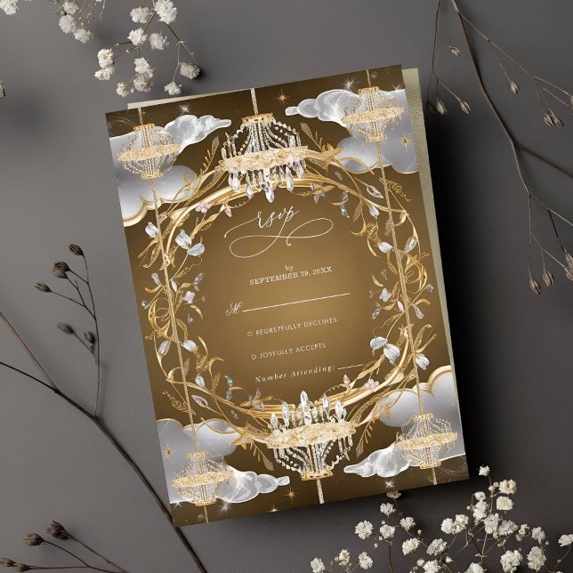 Snygg Opulent Guld och Crystals Bröllop OSA Kort (Skapare uppladdad)