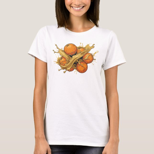 Snygg Orange Abstrakt Apelsiner Modeutskrift T Shirt (Framsida)
