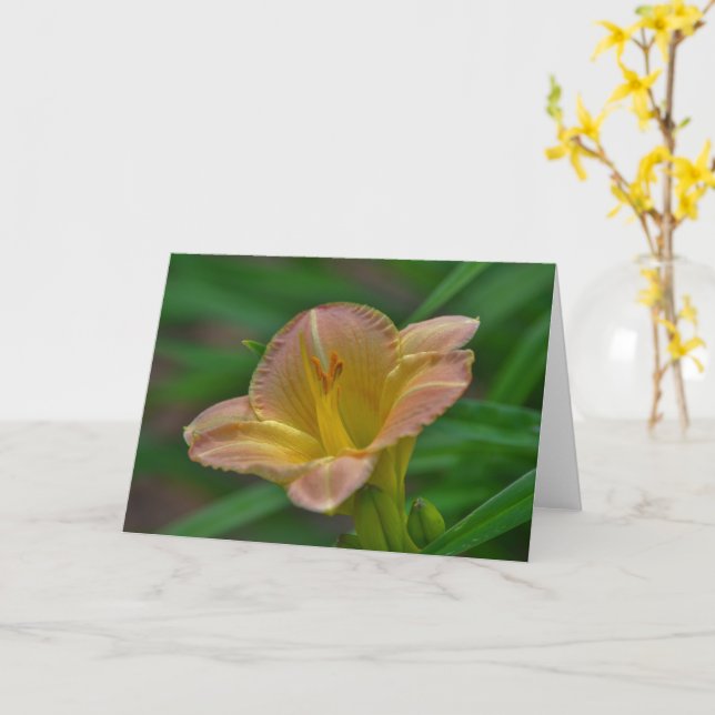 Snygg Orange Guld Lily Flower Art Note Card Kort (Gul blomma)