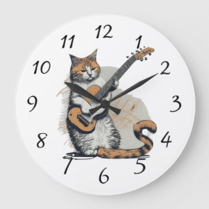 Snygg orange katt som jammar på gitarr stor klocka