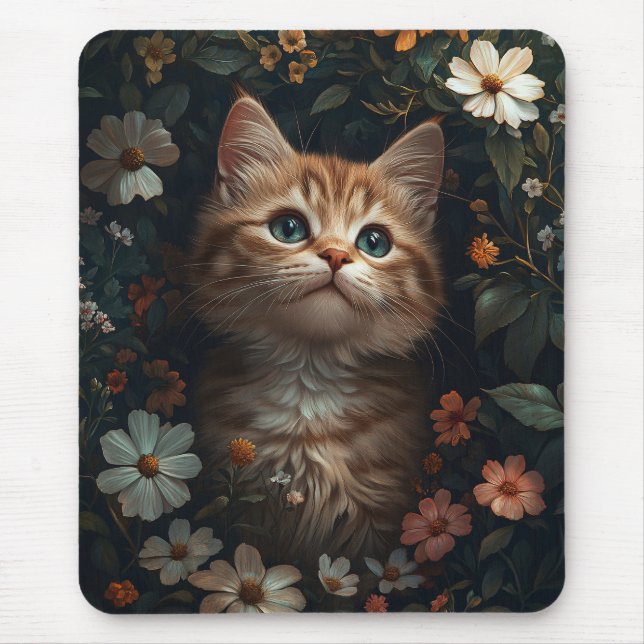 Snygg Orange Kitten med Wildblommor Musmatta (Framsidan)