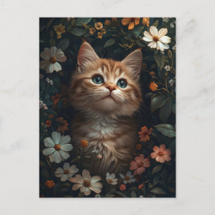 Snygg Orange Kitten med Wildblommor Vykort