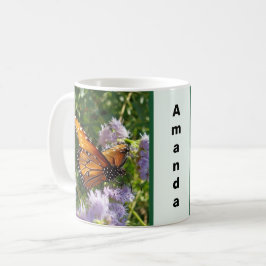 Snygg Orange Monarch Butterfly Photo Blommigt Kaffemugg