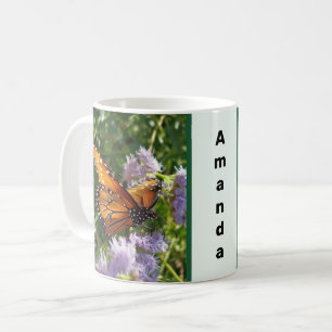 Snygg Orange Monarch Butterfly Photo Blommigt Kaffemugg