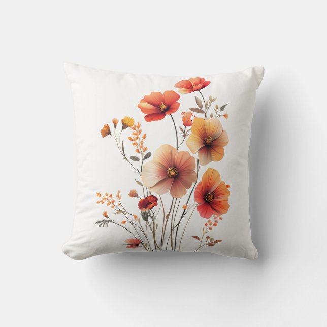Snygg Orange och Gult Vår blommor Kudde (Framsida)
